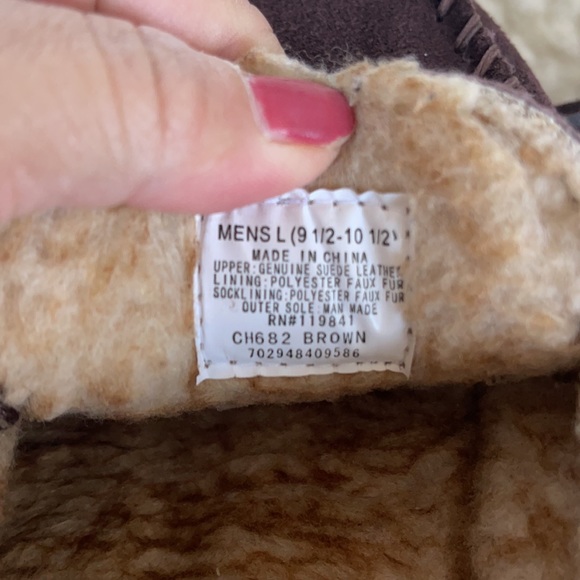 Chaps Men’s Slipper Size L (Indoor/Outdoor Slip On Fur Slippers Brown Suede - Picture 8 of 9